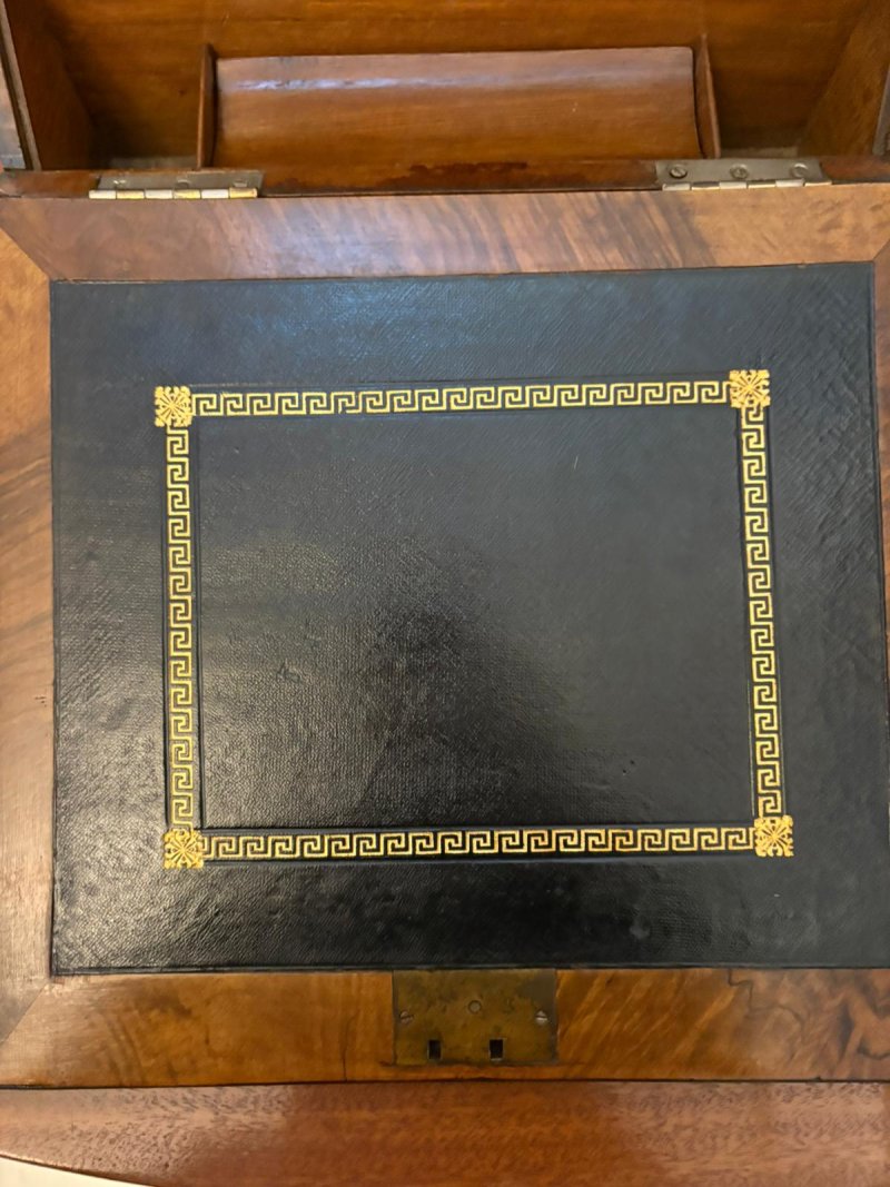 Unusual Antique Victorian Quality Burr Walnut Brass Mounted Stationery Box - Image 7